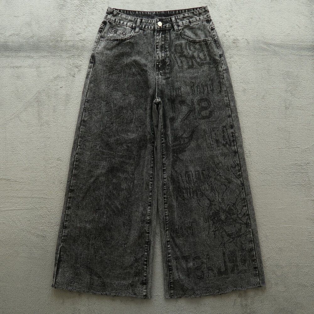 ROMWE Jeans Women's Size L US-8 Gray High-Rise Wide-Leg Denim 28" Inseam